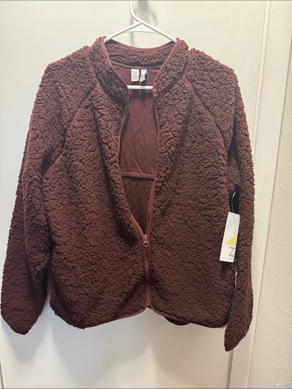 Zella Maroon Teddy Fleece Zip Jacket